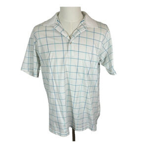 Peter Millar Shirt Mens Large White Blue Window Plaid Short Sleeve Golf Polo